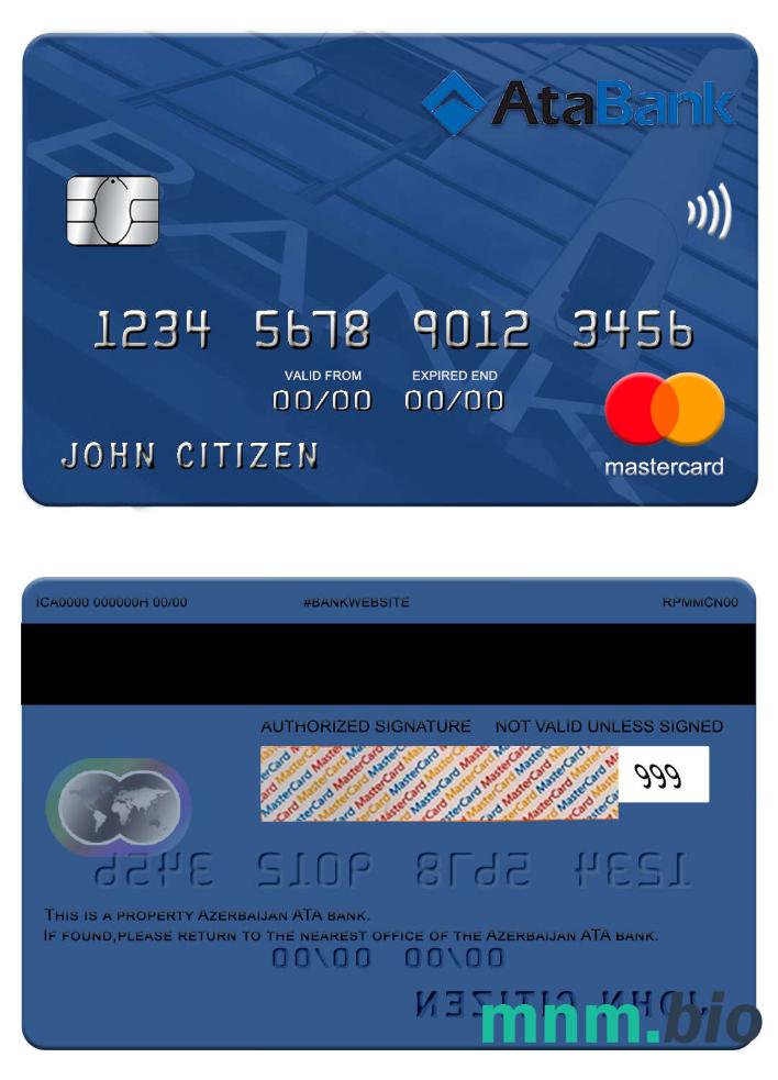 Azerbaijan ATA bank przykład karty mastercard w formacie PSD
